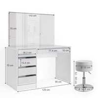 Vicco Tavolo da toeletta Bianco 55 cm con sgabello