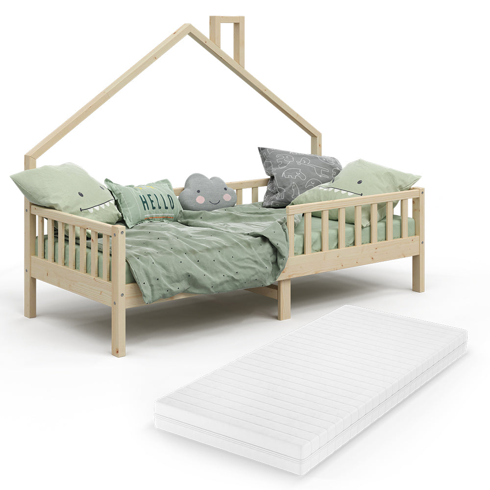 Vitalispa Letto montessori bambini Legno naturale 90x200 cm con materasso