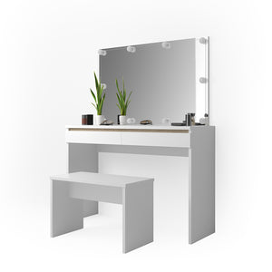 Vicco Tavolo da toeletta Bianco 120 cm con illuminazione a LED e panca