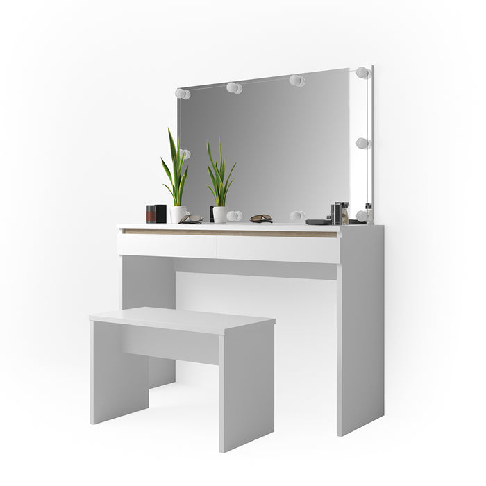 Vicco Tavolo da toeletta Bianco 120 cm con illuminazione a LED e panca