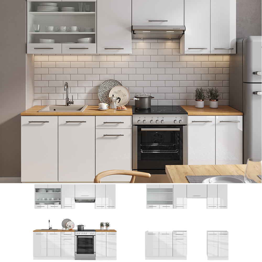 Vicco Cucina componibile Bianco lucido/bianco 240 cm , PL Rovere