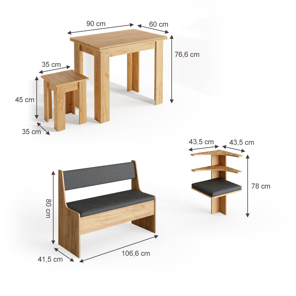 Vicco Gruppo panca ad angolo Quercia dorata 150 x 41.5 cm con tavolo