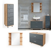 Vicco Set mobili bagno Antracite/quercia dorata 3 parti