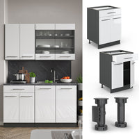 Vicco Mobiletto base per cucina Bianco lucido 60 cm con cassetto, PL Rovere