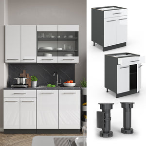 Vicco Mobiletto base per cucina Bianco lucido 60 cm con cassetto, PL Rovere