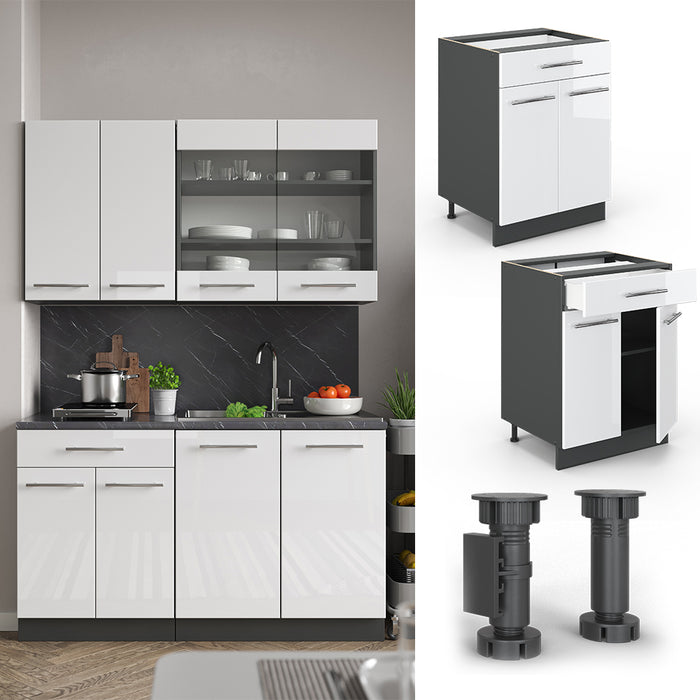 Vicco Mobiletto base per cucina Bianco lucido 60 cm con cassetto, PL Rovere