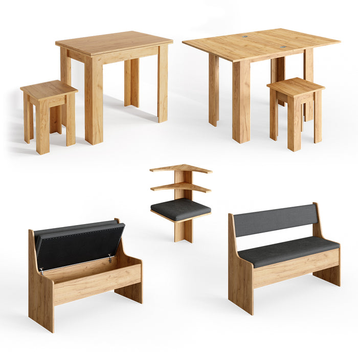 Vicco Gruppo panca ad angolo Quercia dorata 150 x 41.5 cm con tavolo