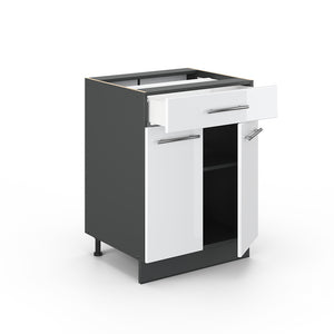 Vicco Mobiletto base per cucina Bianco lucido 60 cm con cassetto, PL Rovere