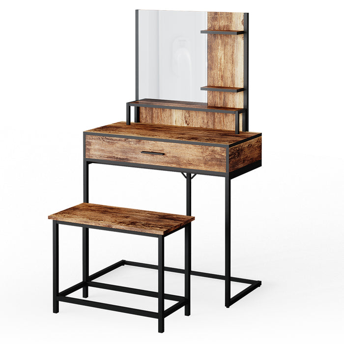 Vicco Tavolo da toeletta Legno antico 80 cm con sedia