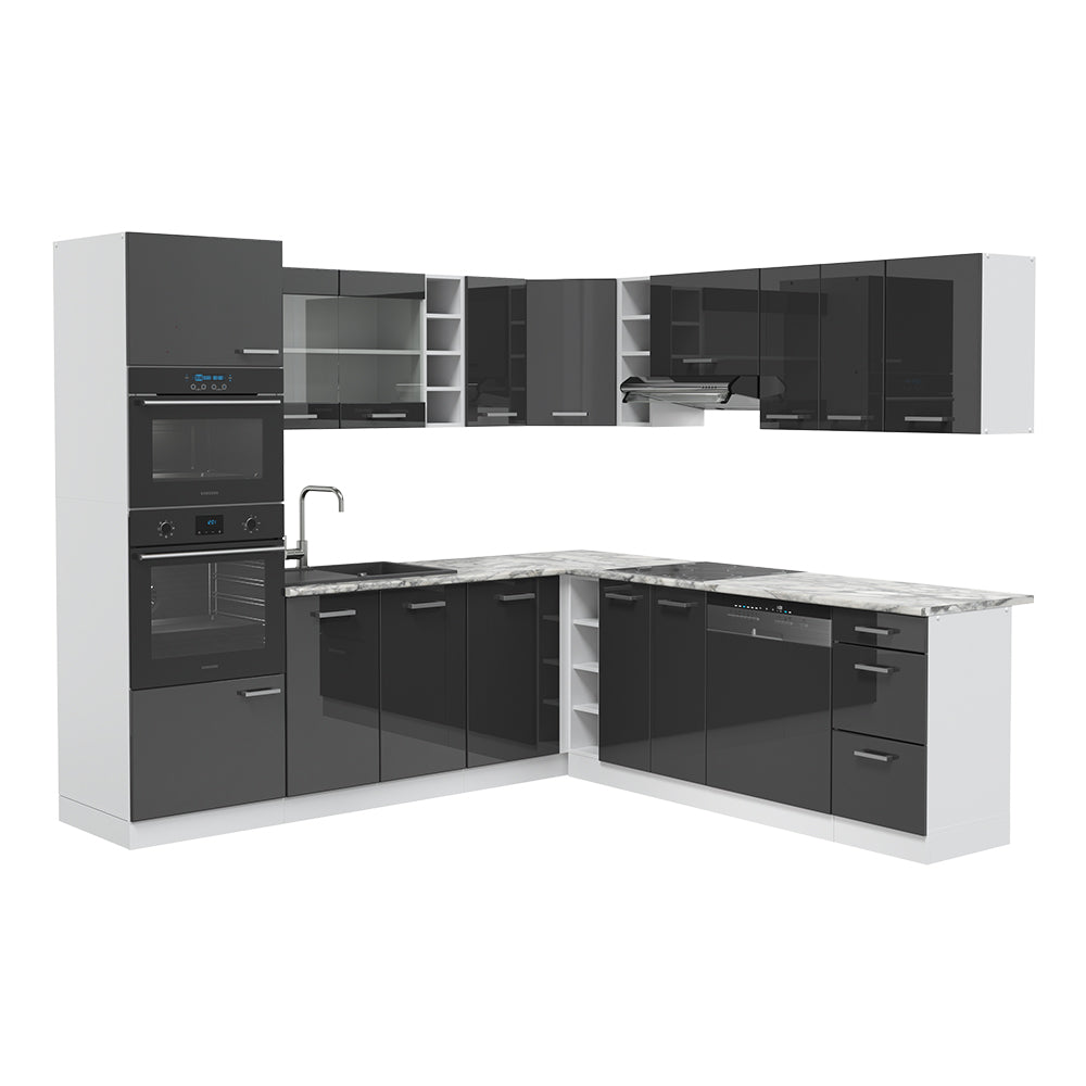 Vicco Cucina angolare completa Antracite lucido/bianco 237 x 60 cm , PL Marmo