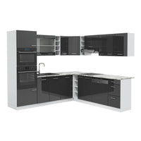 Vicco Cucina angolare completa Antracite lucido/bianco 237 x 60 cm senza piano di lavoro