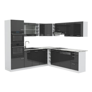 Vicco Cucina angolare completa Antracite lucido/bianco 237 x 60 cm senza piano di lavoro