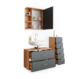 Vicco Set mobili bagno Antracite/quercia dorata 3 parti