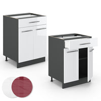 Vicco Mobiletto base per cucina Bianco lucido 60 cm con cassetto, PL Rovere