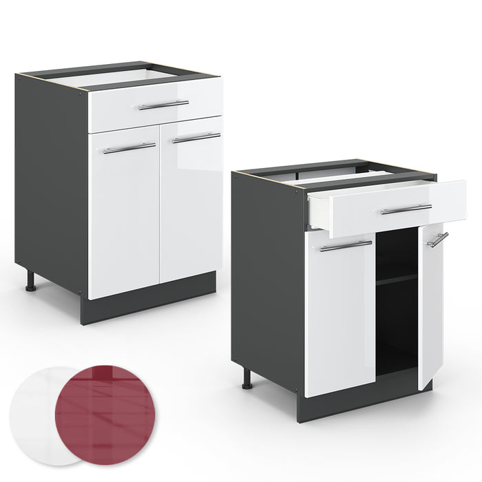 Vicco Mobiletto base per cucina Bianco lucido 60 cm con cassetto, PL Rovere