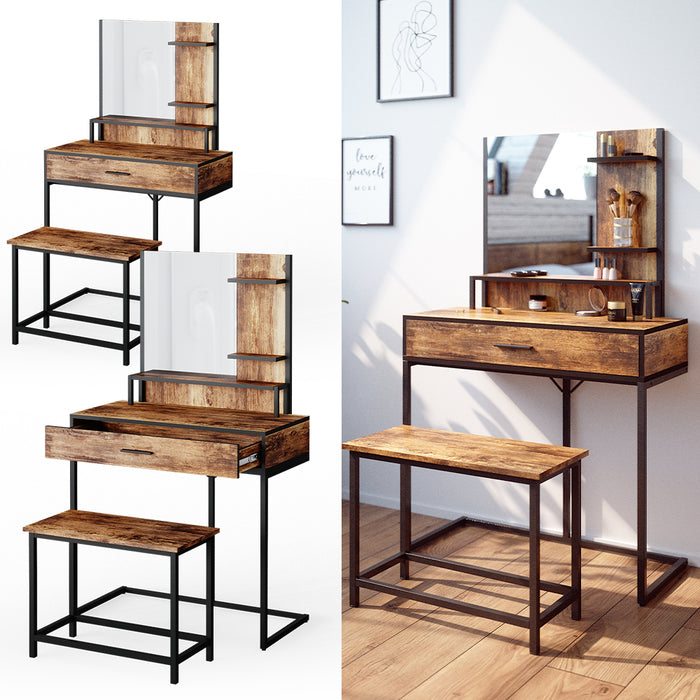 Vicco Tavolo da toeletta Legno antico 80 cm con sedia