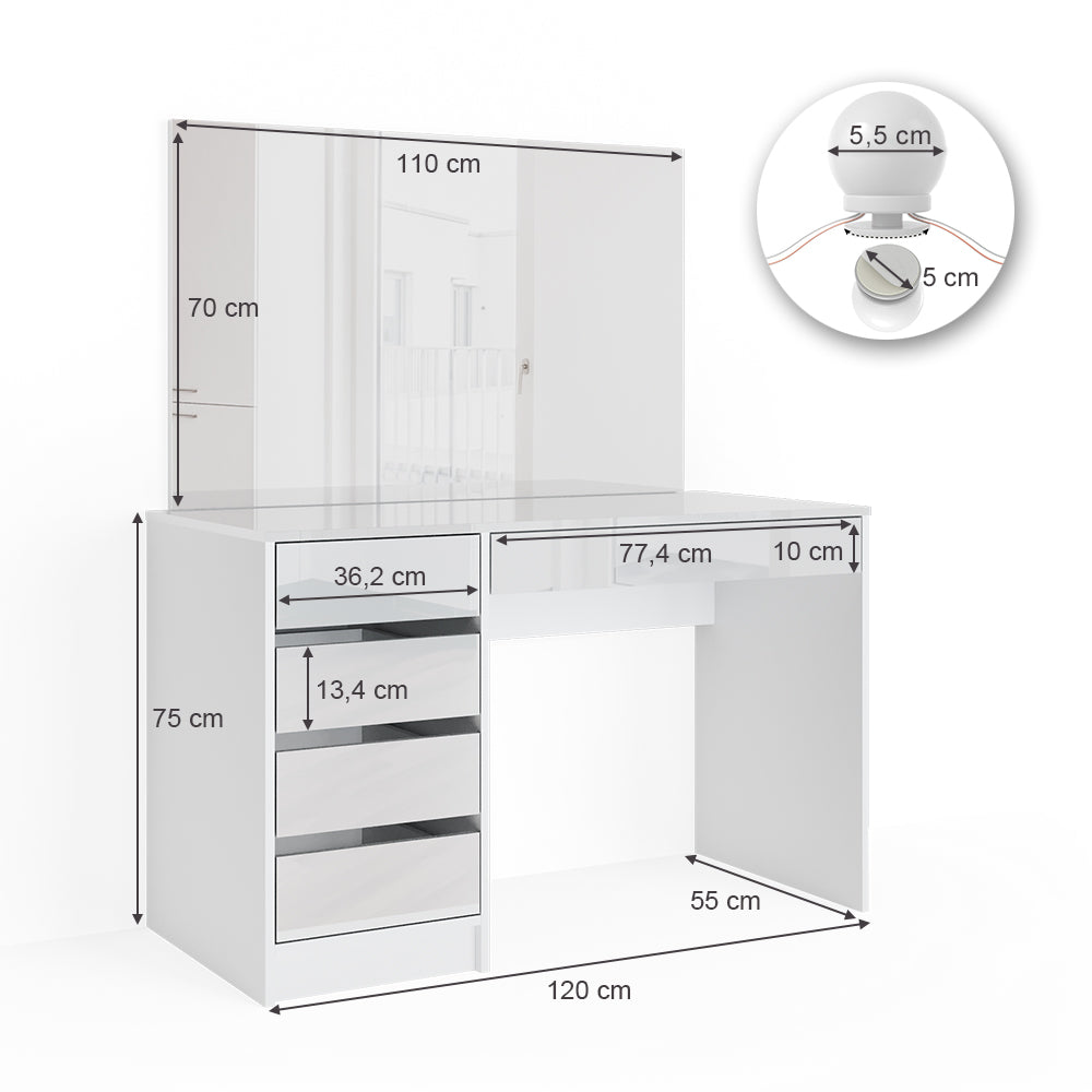 Vicco Tavolo da toeletta Bianco 55 cm con illuminazione a LED