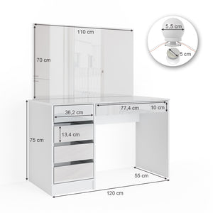 Vicco Tavolo da toeletta Bianco 55 cm con illuminazione a LED