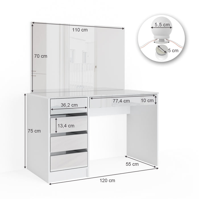 Vicco Tavolo da toeletta Bianco 55 cm con illuminazione a LED