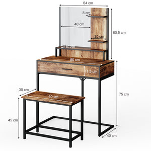 Vicco Tavolo da toeletta Legno antico 80 cm con sedia