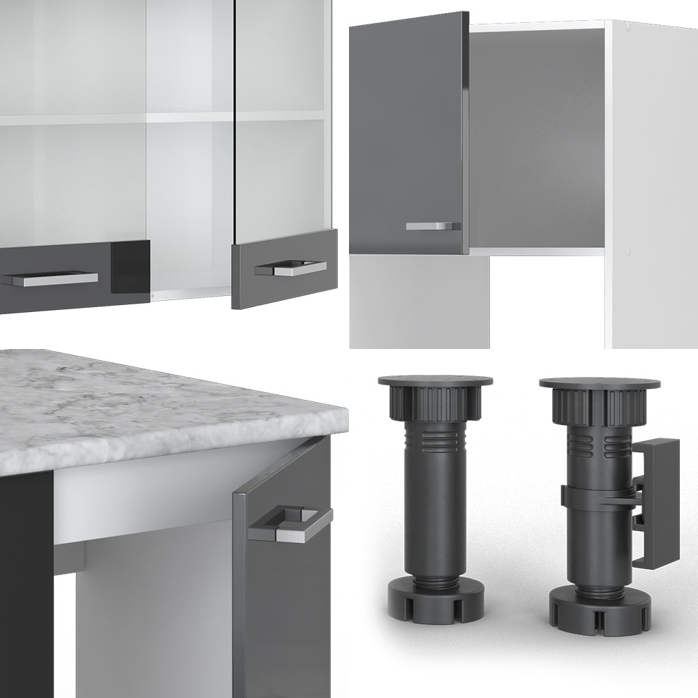 Vicco Cucina angolare completa Antracite lucido/bianco 237 x 60 cm senza piano di lavoro