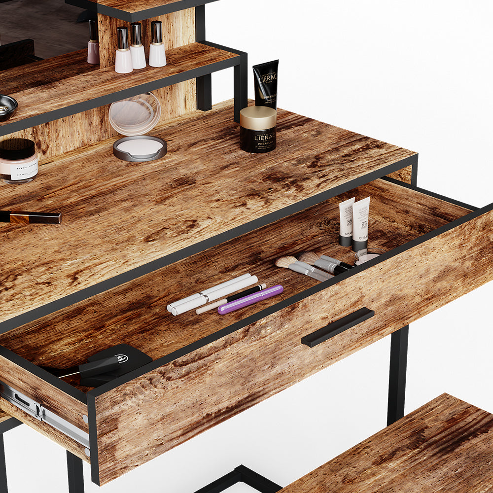 Vicco Tavolo da toeletta Legno antico 80 cm con sedia