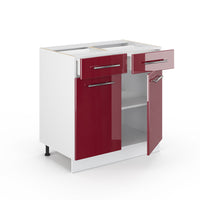 Vicco Mobiletto base per cucina Rosso bordeaux lucido 80 cm , PL Marmo