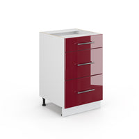 Vicco Cassettiera da bagno Rosso bordeaux lucido 50 x 82 cm senza piano di lavoro