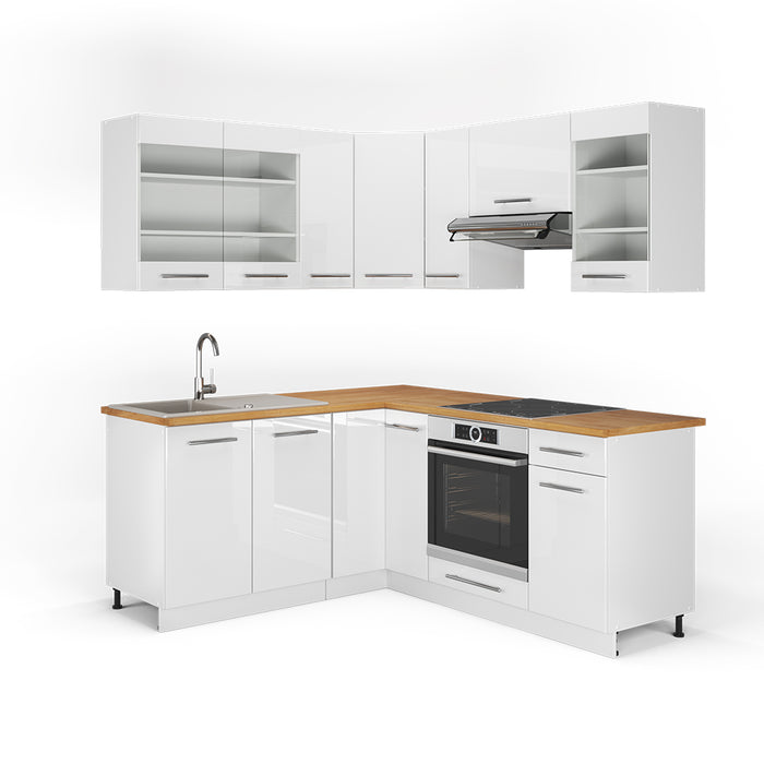 Vicco Cucina angolare completa Bianco lucido/bianco 160 x 190 cm , PL Rovere