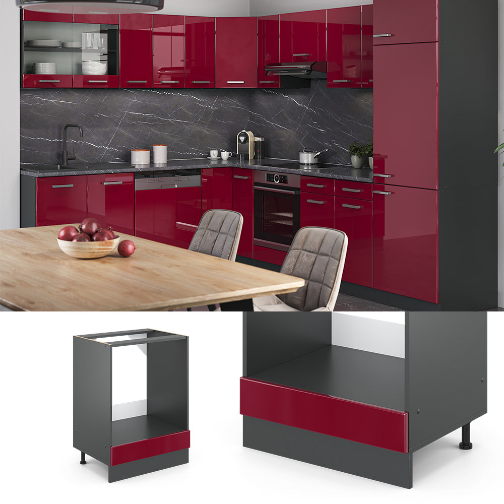Vicco Mobile per forno da incasso Rosso lucido 60 cm , PL Rovere