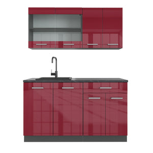 Vicco Cucina monoblocco Rosso lucido/antracite 140 cm , PL Antracite