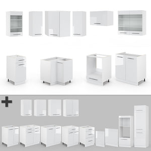 Vicco Cucina angolare completa Bianco/bianco lucido 190 x 160 cm senza piano di lavoro