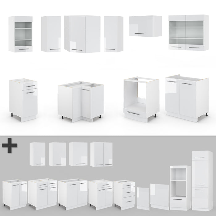 Vicco Cucina angolare completa Bianco/bianco lucido 190 x 160 cm senza piano di lavoro
