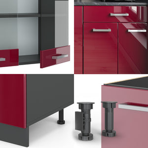 Vicco Cucina monoblocco Rosso lucido/antracite 140 cm , PL Marmo