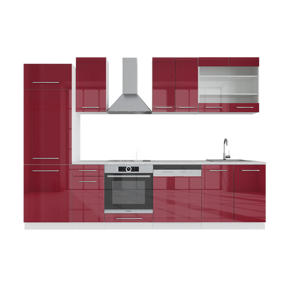 Vicco Cucina componibile Bordeaux lucido/bianco 300 cm senza piano di lavoro
