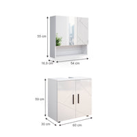 Vicco Set mobili bagno Bianco lucido 2 parti, mobile base 60 cm