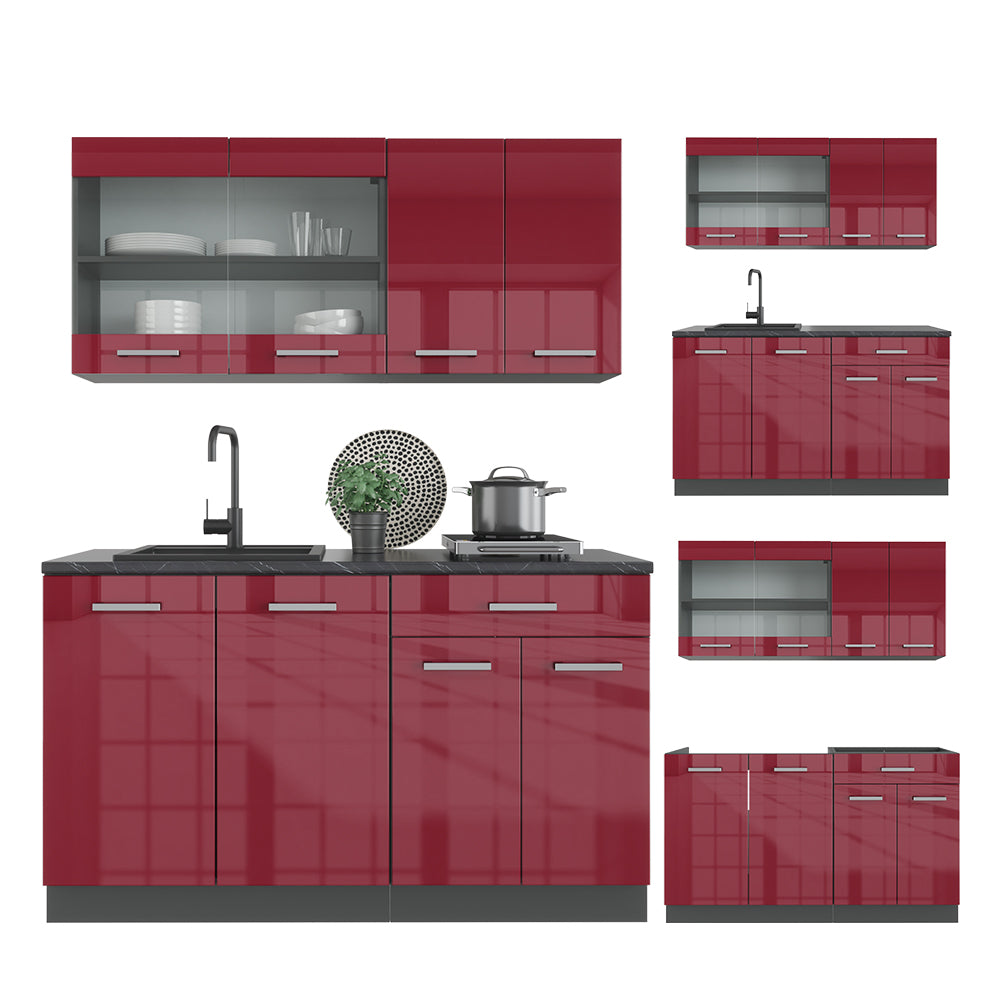 Vicco Cucina monoblocco Rosso lucido/antracite 140 cm , PL Marmo