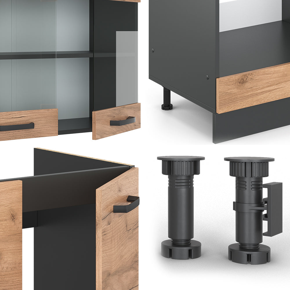 Vicco Cucina angolare completa Quercia dorata/antracite 227 x 287 cm senza piano di lavoro