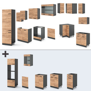 Vicco Cucina angolare completa Quercia dorata/antracite 227 x 287 cm , PL Rovere