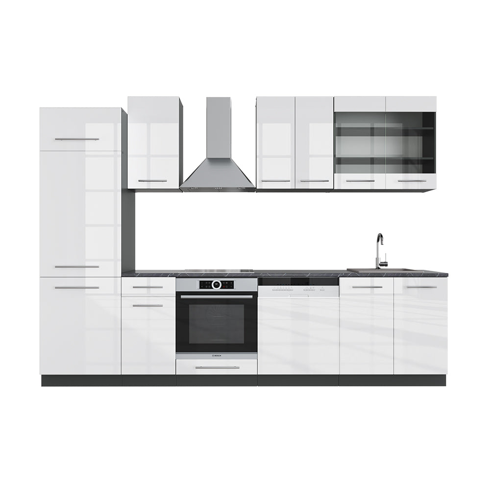 Vicco Cucina componibile Bianco lucido/antracite 300 cm senza piano di lavoro