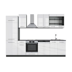 Vicco Cucina componibile Bianco lucido/antracite 300 cm senza piano di lavoro