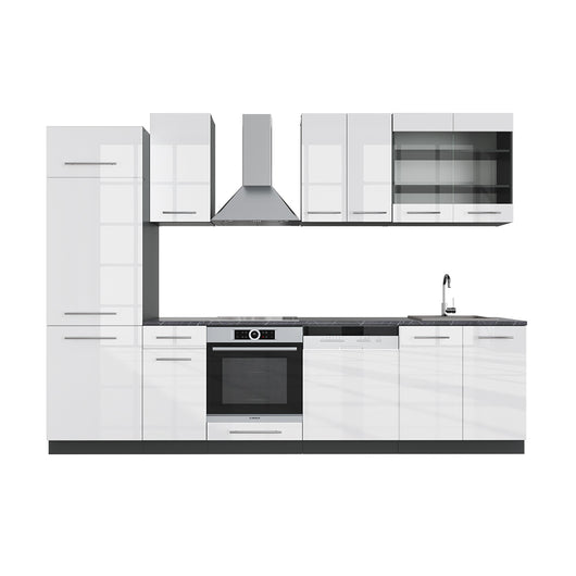 Vicco Cucina componibile Bianco lucido/antracite 300 cm senza piano di lavoro