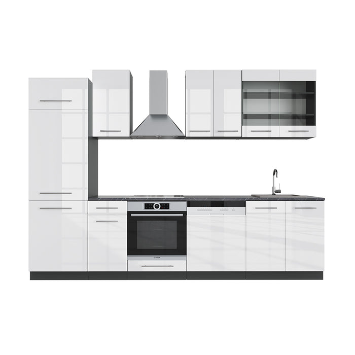 Vicco Cucina componibile Bianco lucido/antracite 300 cm senza piano di lavoro