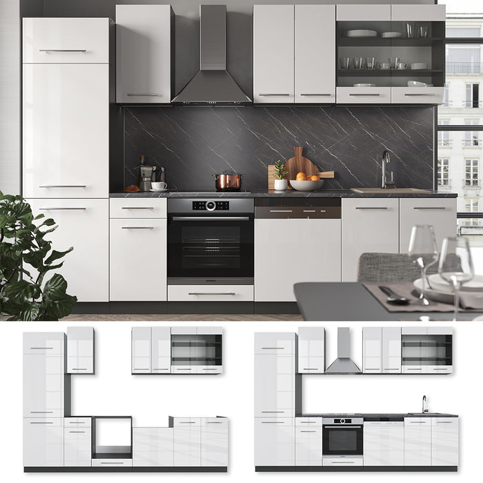 Vicco Cucina componibile Bianco lucido/antracite 300 cm senza piano di lavoro