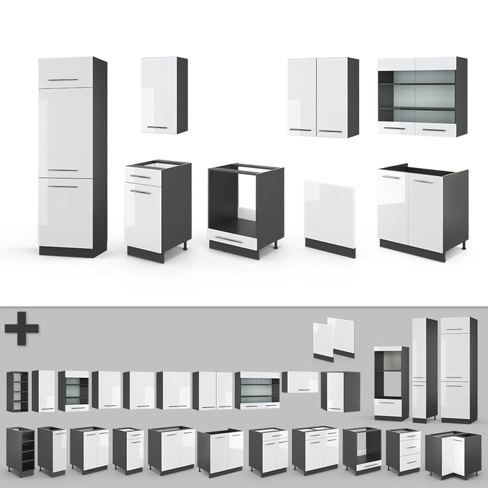 Vicco Cucina componibile Bianco lucido/antracite 300 cm , PL Marmo