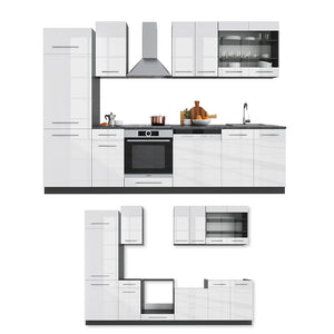 Vicco Cucina componibile Bianco lucido/antracite 300 cm senza piano di lavoro