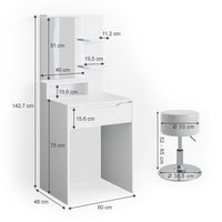 Vicco Tavolo da toeletta Bianco 60 cm con sgabello