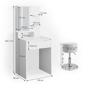 Vicco Tavolo da toeletta Bianco 60 cm con sgabello