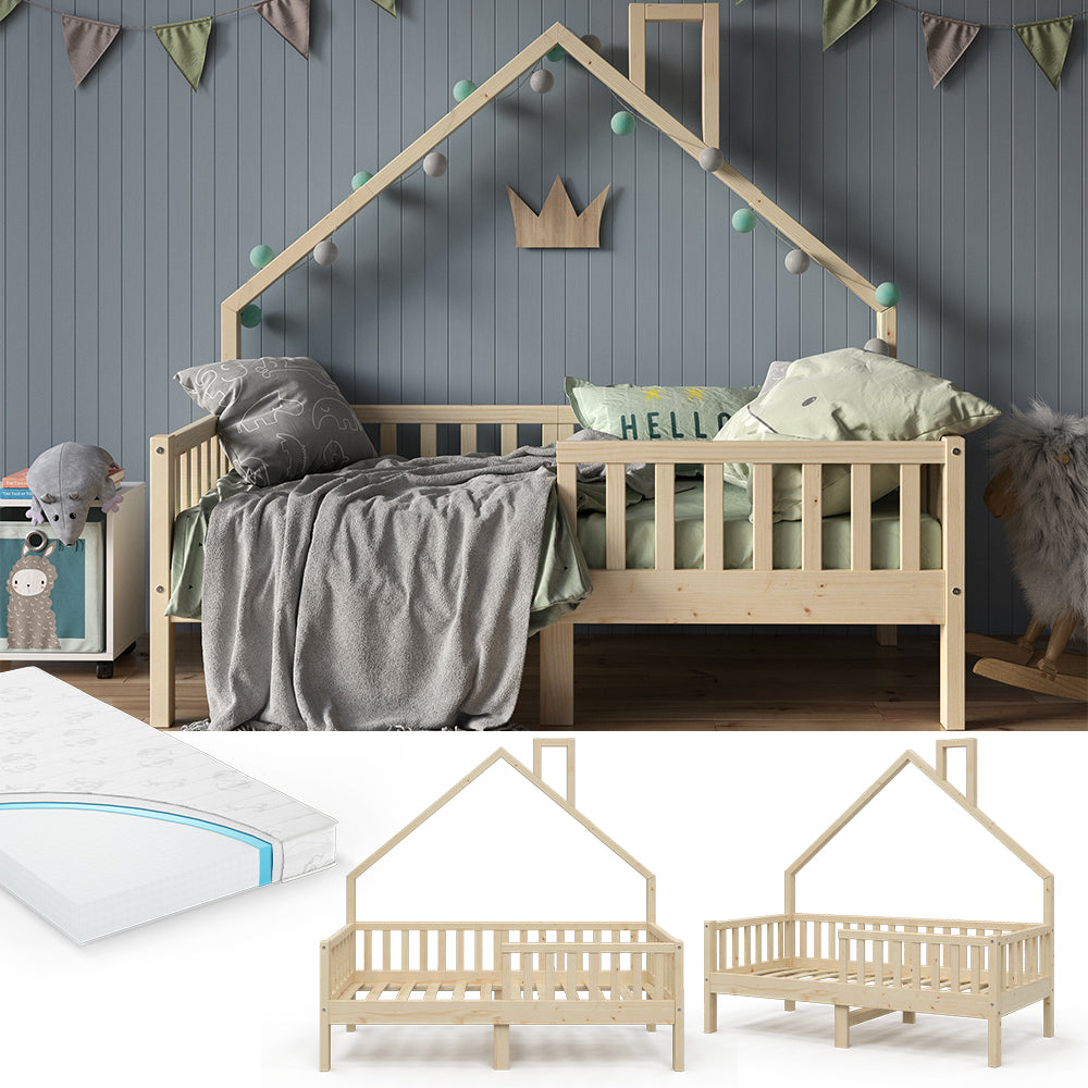 Vitalispa Letto montessori bambini Legno naturale 80x160 cm con materasso