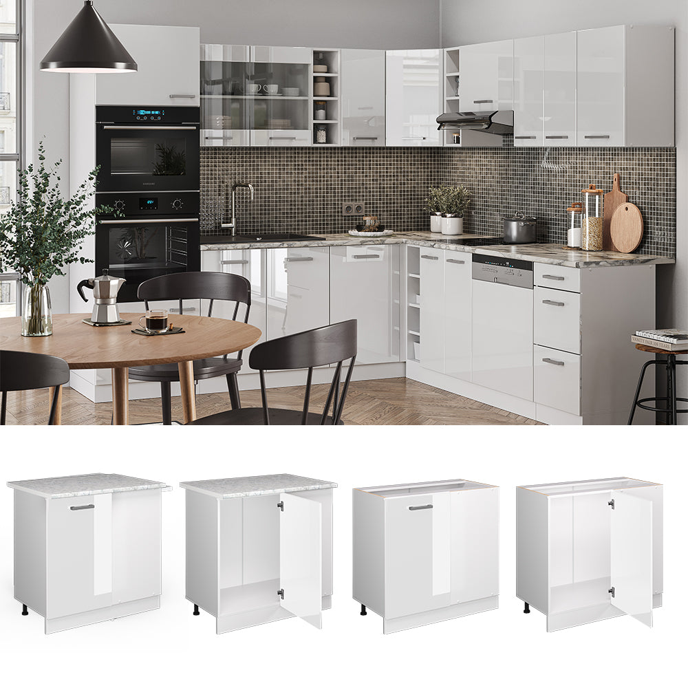 Vicco Mobile ad angolo cucina Bianco lucido 86 cm , PL Marmo